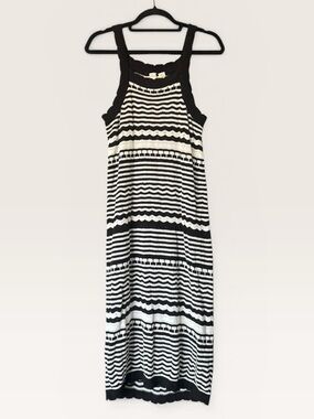 Joie Crochet Knit Black and White Stripe Midi Dress
